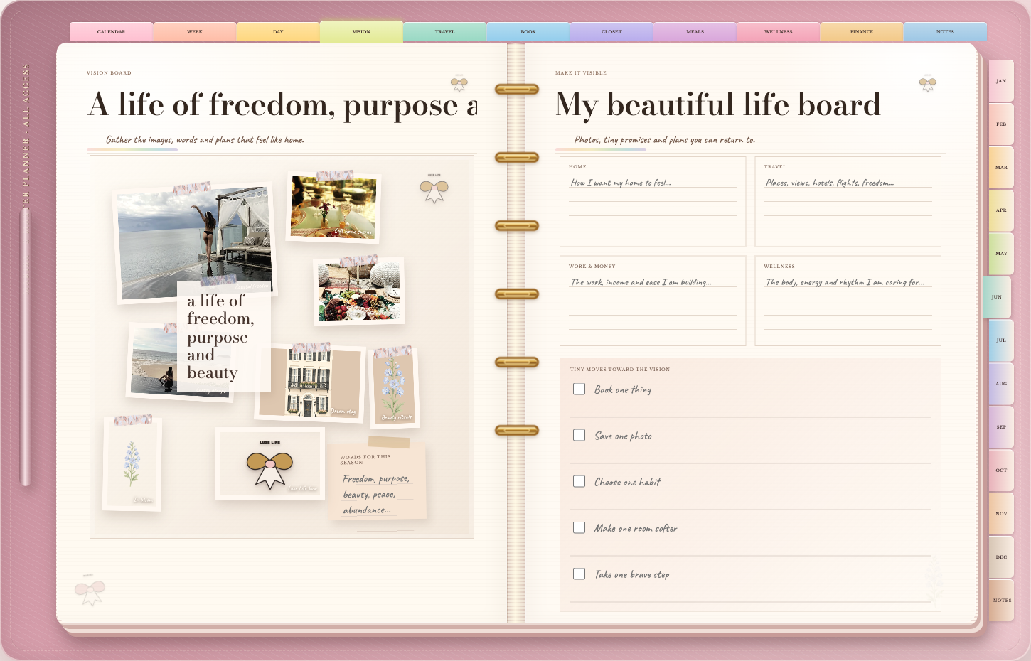 Newest Luxe Life planner vision and goals page
