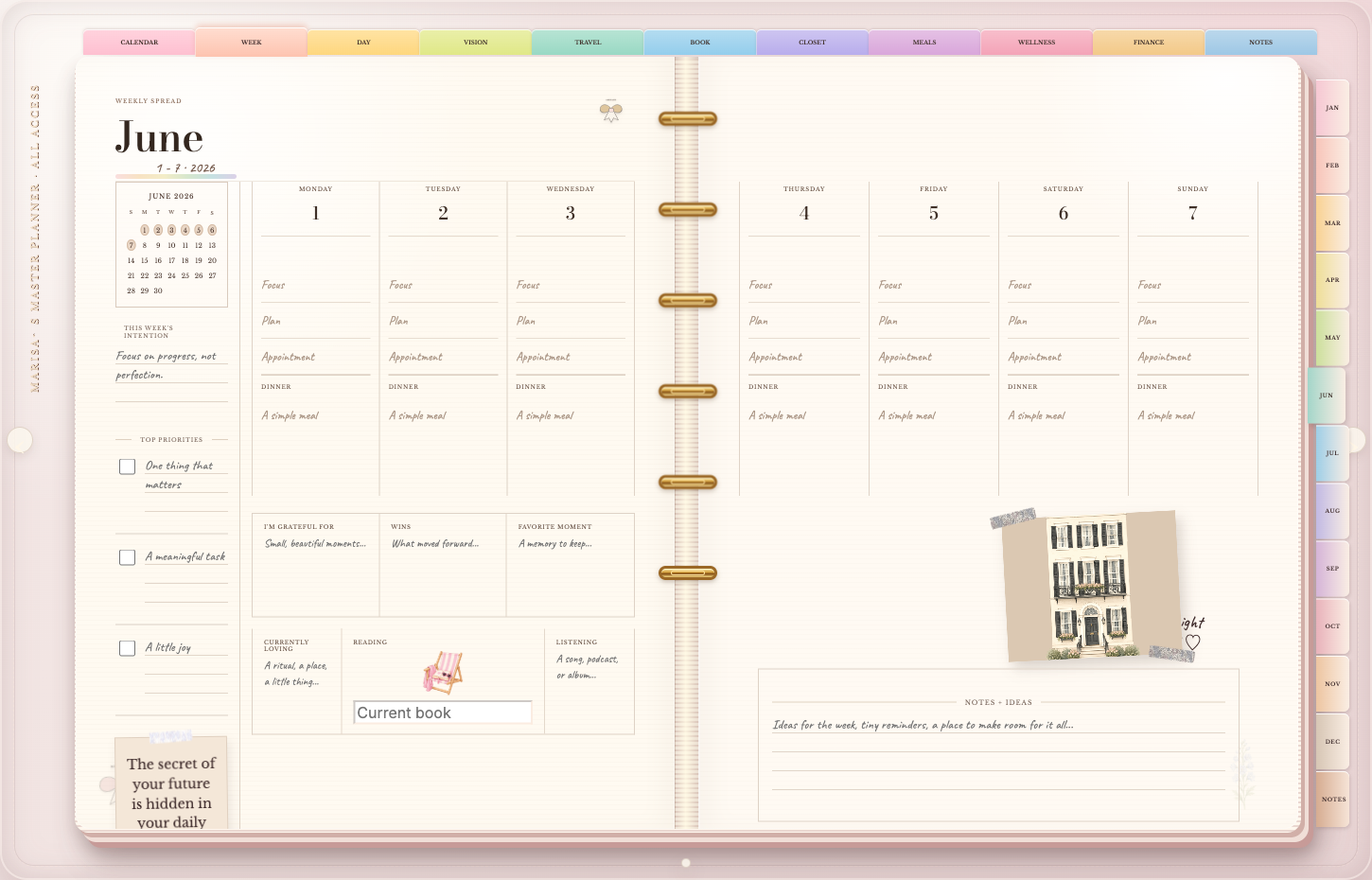 Current Luxe Life weekly planner page surrounded by life notes